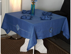 Комплект льняного столового белья "Космос" - прямоугольная скатерть с вышивкой 140*300 см и салфетки 12 шт.