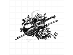 Штамп для скрапбукинга композиция Скрипка и смычок в цветах