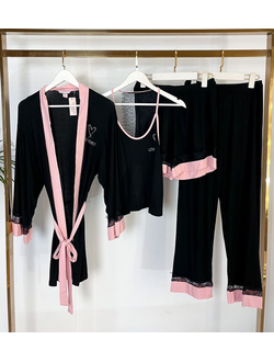 Домашняя одежда Виктория Сикрет 4в1 хлопок в рубчик цвет черный