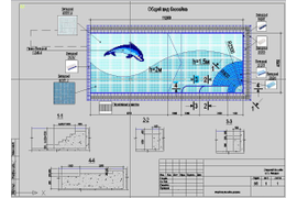 Эскиз частного бассейна с панно и детализацией отделки