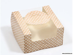 Коробка под бенто-торт с окном "Горох" Крафт 14 х 14 х 8 см