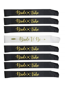 Ленты 7+1  "Bride Team" цвет: черный и белый