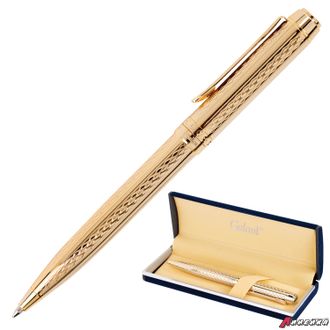 Ручка подарочная шариковая GALANT «Graven Gold», корпус золотистый с гравировкой, золотистые детали, пишущий узел 0,7 мм, синяя. 140466