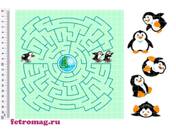 Фетр с рисунком "Лабиринт с пингвинами"