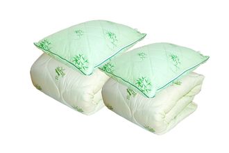 Комплект Семейный «Дабл-Полуторка тик всесезонный» 2 подушки (50Х70) тик + 2 1,5-спальных одеяла (140Х205) тик всесезонных