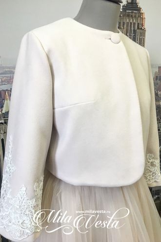 Свадебное пальто капучино с кружевом 40 "Lace" прокат Уфа