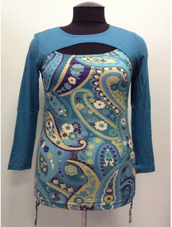 Блуза для беременных комбинированная, бирюзовая