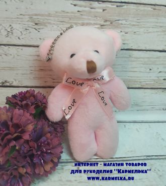 Медведь №13-44, с бантиком, высота 11-12см, цвет св.розовый, 40р/шт