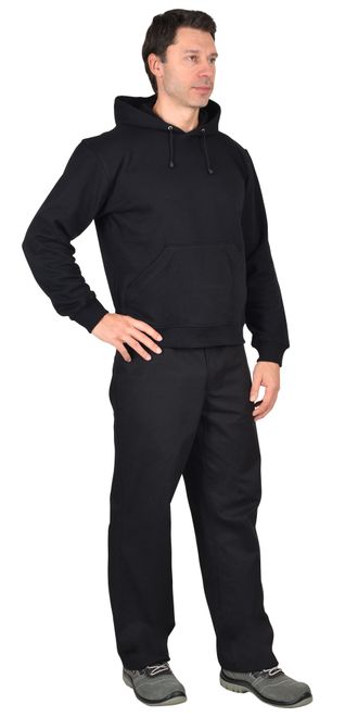 Толстовка с капюшоном черная, х/б-100%, футер 3-х ниточный, карман "Кенгуру"пл. 320 г/кв.м.