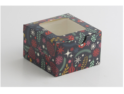 Коробка на 1 кекс с окном (11,5*11,5*8 см), Новогодняя ночь