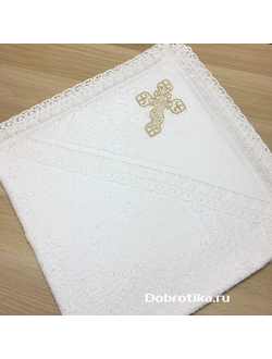 Кружевное полотенце  (крыжма) с капюшоном или без, размер 100х100см, вышивка золото-серебро, можно вышить имя, цена от