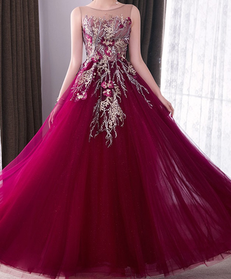 Вечернее платье цвета марсала с цветочной вышивкой прокат Уфа