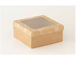 Коробка подарочная ВЫСОКАЯ 4П-В С ОКНОМ (15*15 высота 7 см), Крафт снежинки