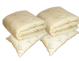 Комплект Семейный верблюжья шерсть тик «Дабл-Полуторка тик всесезонный» 2 подушки (50Х70) тик + 2 1,5-спальных одеяла (140Х205) тик всесезонных