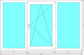 Окно трехстворчатое с одной центральной поворотно-откидной створкой