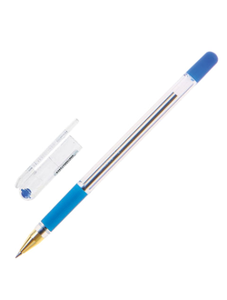Ручка шариковая масляная с грипом MUNHWA "MC Gold", СИНЯЯ, корпус прозрачный, узел 0,5 мм, линия письма 0,3 мм, BMC-02