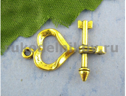 замок-тоггл "Сердце со стрелой амура", цвет-античное золото, 16x13 мм 19x8 мм