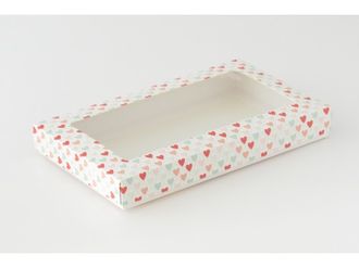 Коробка на 5 печений с окном (25*15*3 см), сердечки