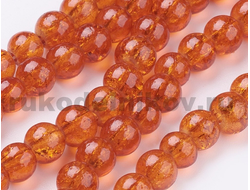 бусина кракле стеклянная "Льдинка" 6 мм, цвет-оранжевый, 25 шт/уп