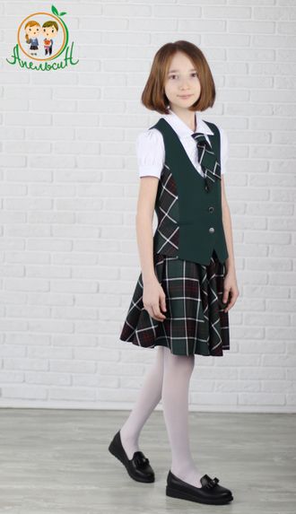 Комплект школьный для девочки (жилет и юбка с запахом) с 5 по 11 класс
