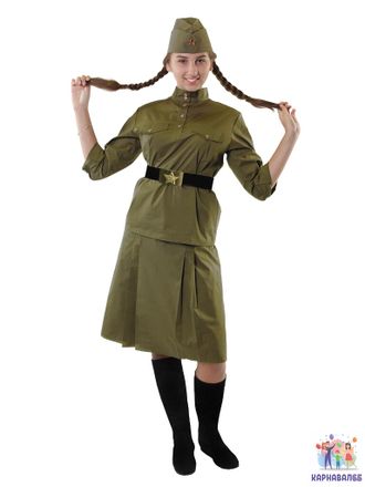 Военная форма женская на рост 140-146  см ( Пилотка, гимнастёрка, ремень, юбка)