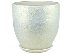 Белый жемчужный необычный цветочный горшок из керамики диаметр 28 см в стиле "кантри"