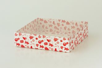 Коробка подарочная с ПРОЗРАЧНОЙ КРЫШКОЙ, 20*20 высота 5 см, Красно-Белый Новогодний