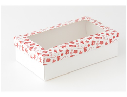 Коробка подарочная ВЫСОКАЯ 5П-В 7 см С ОКНОМ (25*15* выс 7 см), красно-белый новогодний