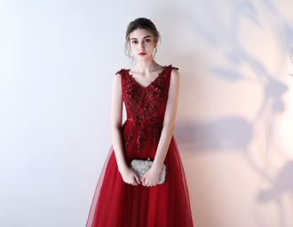 Винно-красное вечернее бальное платье "Алтеа" прокат Уфа