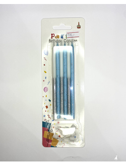Свечи нежный глиттер, серебро-голубой, 13 см