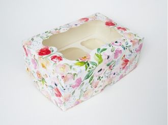 Коробка на 6 кексов (25*17*10 см), Акварельные цветы