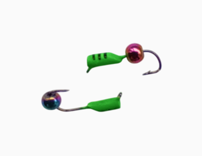 20-11-073/ Мормышка вольфр. &quot;Народная&quot; &quot;СТОЛБИК&quot; Ø2 вес 0,3гр флюр.зел + шарик хамелеон (уп-ка 10шт.)