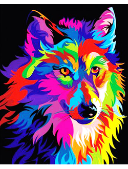Алмазная картина (мозаика) &quot;Разноцветный волк&quot; 30*40/40*50 см