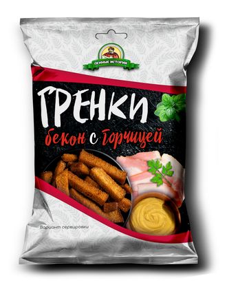 Гренки ржаные со вкусом Бекона с горчицей, ТМ Пенные Истории, в упаковке 75 гр