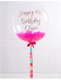 Бабблс c розовым пухом "Happy 18th birthday____!"