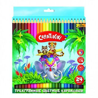 Цветные карандаши 24 цвета Creativiki, трехгранные, дерево 179324