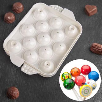 Форма пластиковая для льда и шоколада 13 ячеек (диаметр шариков 2,5 см) &quot;Сфера&quot; 16х12х3,5 см, белая