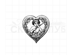Штамп ангел купидон с луком в рамке в виде сердца