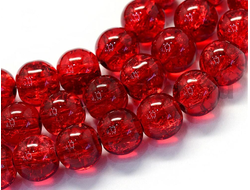 бусина кракле стеклянная "Льдинка" 6 мм, цвет-красный, 25 шт/уп