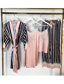 Домашняя одежда Виктория Сикрет 4в1 черно-розовая полоска