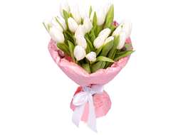 25 Белых Тюльпанов в букете Кристальная Нежность