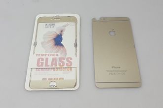 Защитное стекло для iPhone 6 Plus (2 в 1), золото,с дефектом