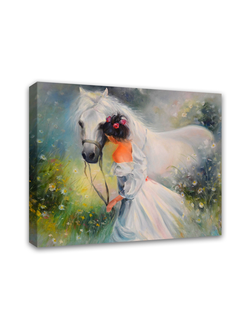 Печатная картина на деревянном подрамнике "Девушка и лошадь"