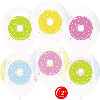 Воздушный шар (12&#039;&#039;/30 см) Пончики, Белый (801)/Прозрачный (701), кристалл, 4 ст, 50 шт.