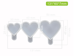 Форма силиконовая для леденцов 3 ячейки 13х6х0,7 см  Сердечки мини 3
