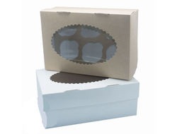 Коробка на 6 кексов ECO MUF 6 (27*17*10 см), двухсторонняя Крафт/Белая