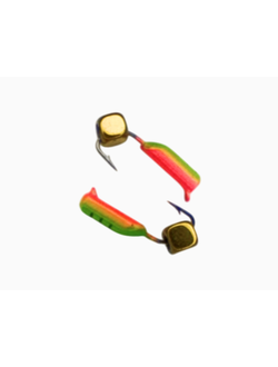 Мормышка вольфр. МАСТИВ  Безнасадка 2 художественный (зел.), кубик, 0,4гр. (золото) арт.391