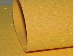 Глиттерный фоамиран, темно-желтый, 50*50 см, толщина 2 мм