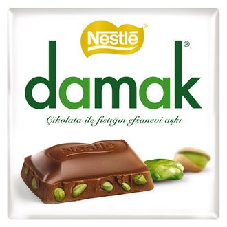 Шоколад молочный с фисташками Damak (Antep Fıstıklı Sutlu Çikolata), 65 гр., Nestle, Турция