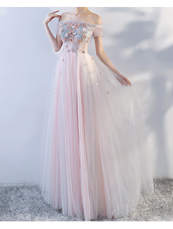 Розовое вечернее/бальное платье с открытыми плечами "Палермо" прокат Уфа